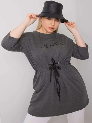 Dark grey melange plus size tunic with inscription