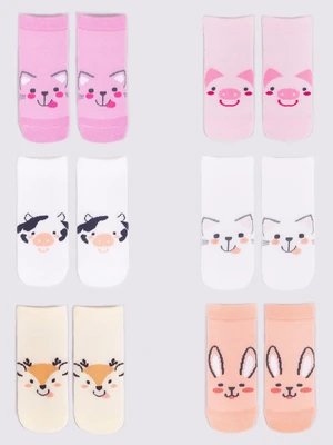 Yoclub Kids's Girls' Ankle Thin Cotton Socks Patterns Colours 6-Pack SKS-0072G-AA00-004