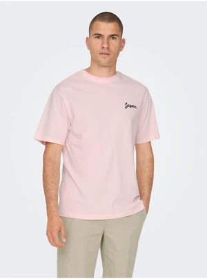 Light pink Men's T-shirt with print on the back ONLY & SONS Jp - Men