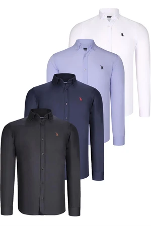 QUAD SET G725 DEWBERRY MENS SHIRT-BLACK-WHITE-NAVY BLUE-LILAC