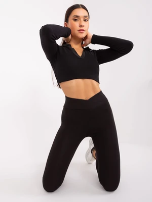 Black basic leggings with a wrap waistband RUE PARIS