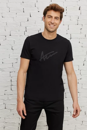 AC&Co / Altınyıldız Classics Men's Black Slim Fit Slim-fit Fitted Crew Neck 100% Cotton Printed T-Shirt.