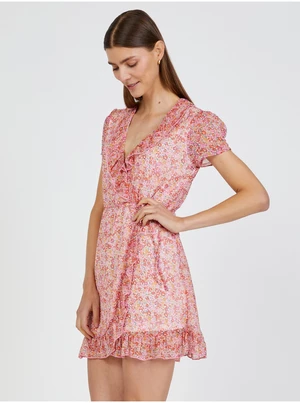 Světle růžové květované zavinovací šaty TALLY WEiJL - Dámské