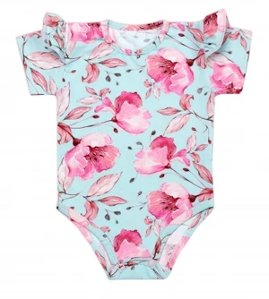 Kojenecké body kr. rukáv s volánkem, Lidka, bavlna Mrofi, růžová/modrá, vel. 80 (9-12m)