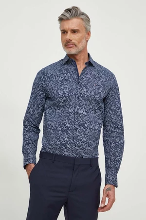 Košile Tommy Hilfiger pánská, tmavomodrá barva, slim, s italským límcem, MW0MW33836