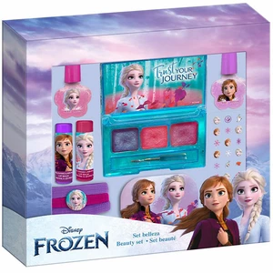 DISNEY Frozen Beauty 3 x lesk na pery + 2 x balzam na pery + 2 x lak na nechty + pilník na nechty + nálepky na nechty + 3 x gumička Darčekové balenie