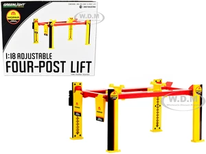 Adjustable Four Post Lift "MOPAR" Black and Yellow for 1/18 Scale Diecast Model Cars by Greenlight