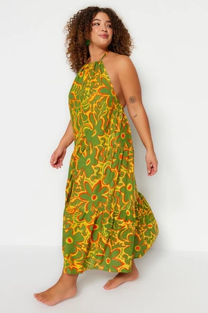 Trendyol Curve Multicolored Floral Halterneck Maxi Woven Beach Dress