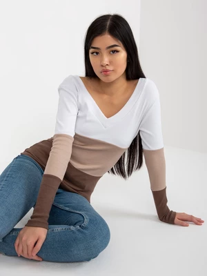 Basic white and brown ribbed blouse from RUE PARIS