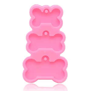 3-Cavities Dog Tag Bone Shaped Keychain Epoxy Resin Mold Charm Jewelry Pendants Silicone Mould DIY Craft Decoration Casting Tool