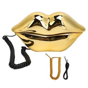 Lips Shape Landline Telephone Corded Phone Colorful Electroplating Phone Re-dial Function For Hotel