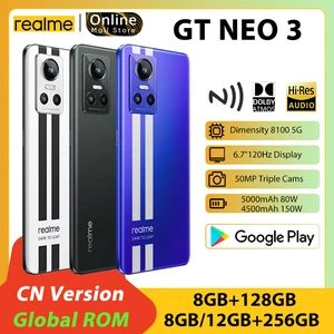 realme GT Neo 3 Dimensity 8100 5G Smartphone 6.7'' AMOLED Display 50MP AI Triple Cameras 4500mAh 150W Battery