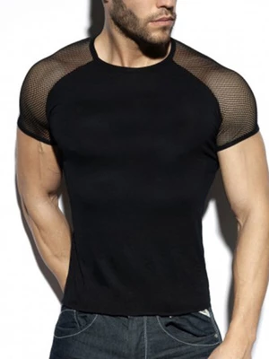 Men Contrast Mesh Patchwork Crew Neck Short Sleeve T-shirt