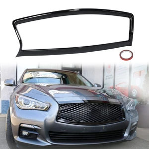 Glossy Black Front Grill Outline Trim Cover Overlay For INFINITI Q50 Q50S 2014-2017