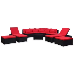 9 Piece Garden Lounge Set with Cushions Poly Rattan Red