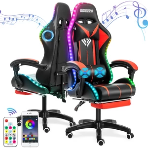 GEEPRO Massage Video Gaming Chair with Footrest Reclining High Back Computer Game Chair Height Adjustable with Lumbar Su