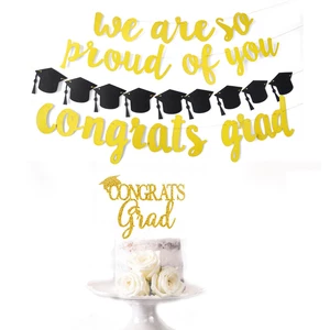 Graduation Party Banner Golden Shining We Are So Proud Of You Paper HatHanging Banner Party Decoration