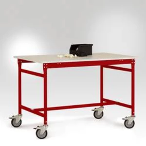 Manuflex LB4016.3003 Odkládací stolek ESD ZÁKLADNÍ mobilní s plastovým stolní deska v rubínově červená RAL 3003, Šxhxv: 1000 x 600 x 856 mm