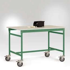 Manuflex LB4036.6011 Odkládací stolek ESD ZÁKLADNÍ mobilní s plastovým stolní deska v rezedově zelená RAL 6011, Šxhxv: 1250 x 600 x 856 mm