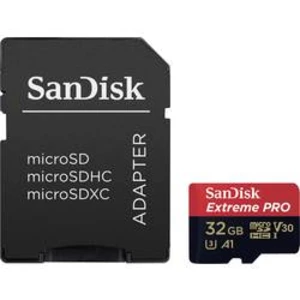 Paměťová karta microSDHC, 32 GB, SanDisk Extreme® Pro, Class 10, UHS-I, UHS-Class 3, v30 Video Speed Class, vč. SD adaptéru, výkonnostní standard A1