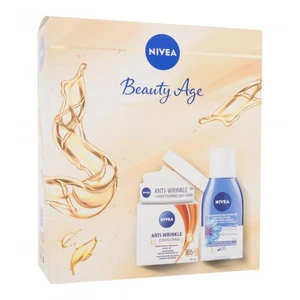 Nivea Beauty Age darčeková kazeta denný pleťový krém Anti-Wrinkle + Contouring SPF30 50 ml + odličovač očí Cornflower 125 ml na veľmi suchú pleť