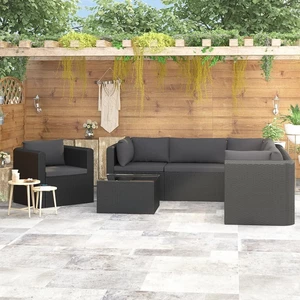 7 Piece Garden Lounge Set with Cushions Poly Rattan Black