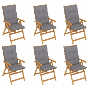 Garden Chairs 6 pcs with Gray Cushions Solid Teak Wood