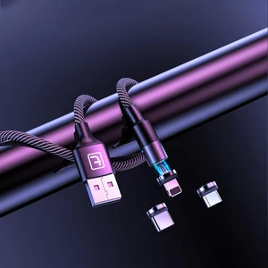 Twitch T02 3A LED Magnetic Round Type-C Micro USB Data Cable for Samsung S10 S9 HUAWEI K30 LG