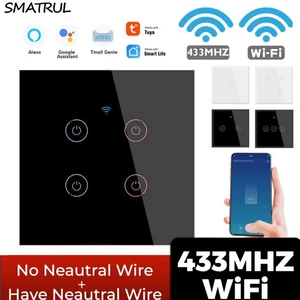 SMATRUL Tuya 433mhz Smart Wifi Touch Switch Light EU No Neutral Wire Required Remote Timing Control On Of for Alexa Goog