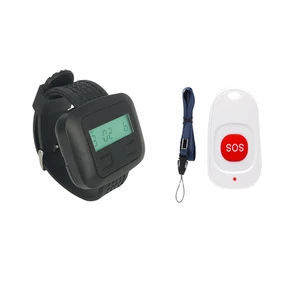 Wireless Nurse Paging System 1 Wrist Watch Receiver +1 SOS Emergency Call Buttons White For Hospital Clinic