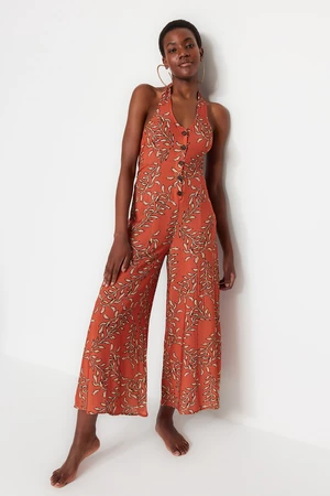 Trendyol Floral Pattern Woven Jumpsuit With Low-Cut Back