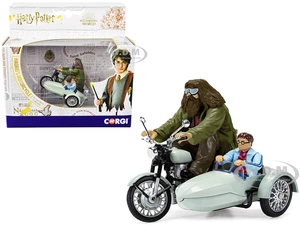 Motorcycle and Sidecar Light Green with Harry and Hagrid Figures "Harry Potter and the Deathly Hallows Part 1" (2010) Movie Diecast Motorcycle Model