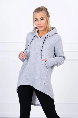Insulated sweatshirt with longer back and gray hood