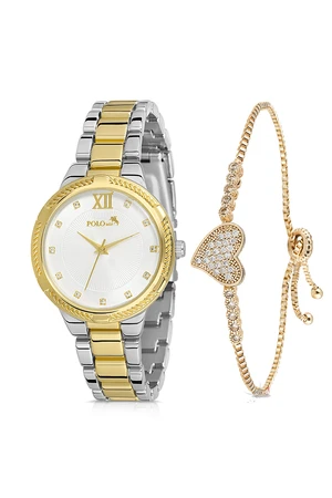 Polo Air Stylish Sports Women's Wristwatch Zircon Stone Heart Bracelet Combination Silver-gold Color