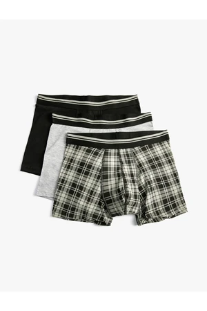 Koton 3-Piece Boxer Set, Checkered, Elastic Waist, Cotton