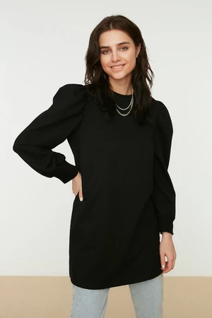 Trendyol Black Sleeve Detail Knitted Crewneck Tunic with a Slit