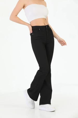 BİKELİFE Women's Black Wide Leg Stretch Lycra Pants