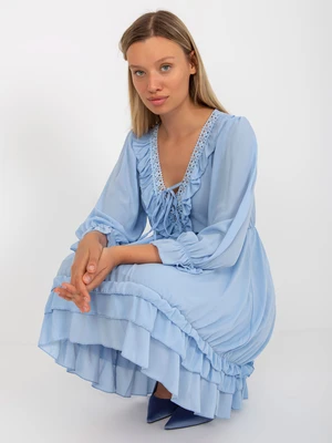 Light blue boho minidress with frills OH BELLA