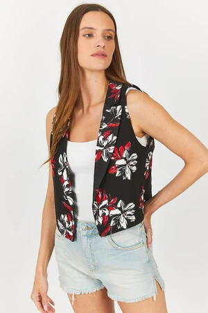 armonika Women's Red Patterned Crop Vest Without Buttons