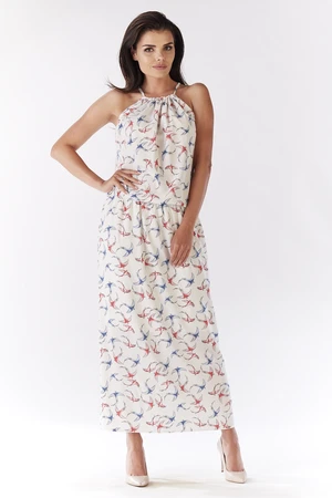 Awama Woman's Dress A184 Ecru/Pattern