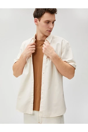 Koton Summer Shirt with Short Sleeves, Classic Collar Cotton