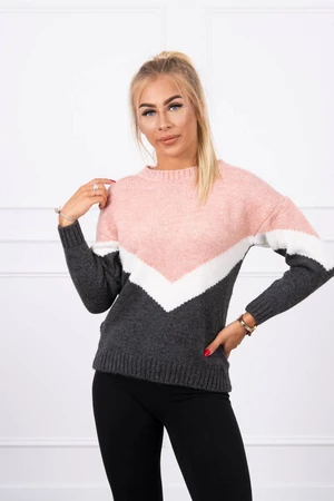 Sweater with geometric patterns powder pink + graphite