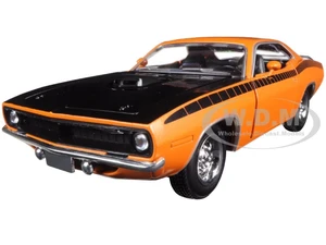 1970 Plymouth Cuda Orange with Black Hood and Stripes 1/25 Diecast Model Car by New Ray