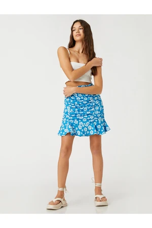 Koton Floral Mini Skirt with Pleats and Ruffles