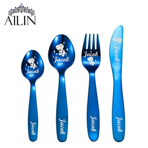 AILIN Dropshipping Personalized Stainless Steel Children's Colorful Tableware Combination Dinosaur & Unicorn Cutlery Best Gifts