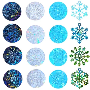 Holographic Christmas Resin Molds Round Snowflake Christmas Ornaments Molds for DIY Keychain Hanging Pendant Jewelry Decorations