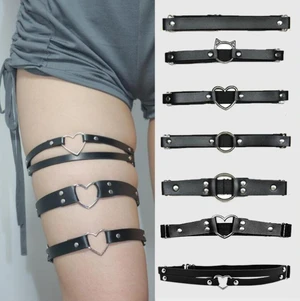 Sexy Women Elastic Pu Leather Leg Ring Garter Lingerie Belt Punk Heart Rivet Thigh Ring Goth Harajuku Harness Stockings Garter