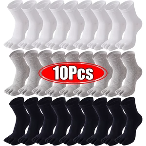 10Pcs=5Pairs Comfortable Five Fingers Socks Men Cotton Tabi Toe Socks Crew Breathable Sports Running Sock Black White Long Socks