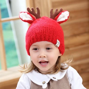Winter Plush Hat Christmas Reindeer Hat Antler Kids Hat Winter Knitted Cap