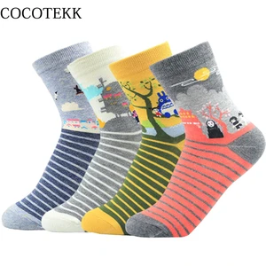 COCOTEKK South Korean Cute Cartoon Anime Harajuku Combed Cotton Socks Women Totoro Stripes Fashion Tube Women Socks New Arrived